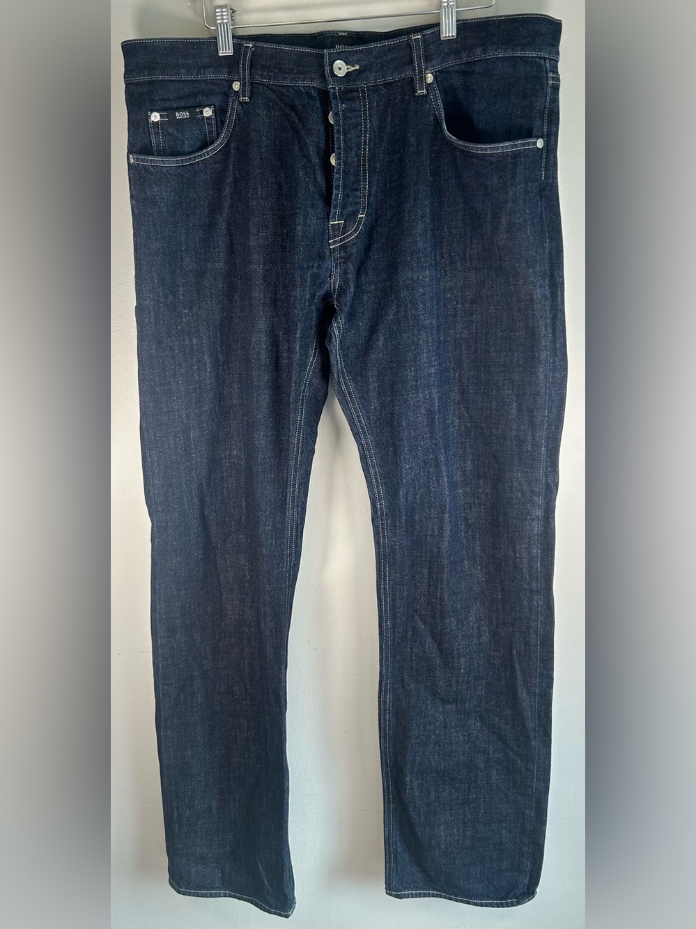 Hugo Boss Mens Jeans Size 38X34 Scout1 Straight Dark Wash Denim Blue 100% Cotton